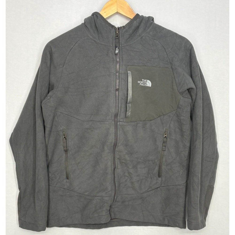 The North‎ Face Chimborazo Jacket Boys Gray Sherpa Fleece Hooded Full Zip Large